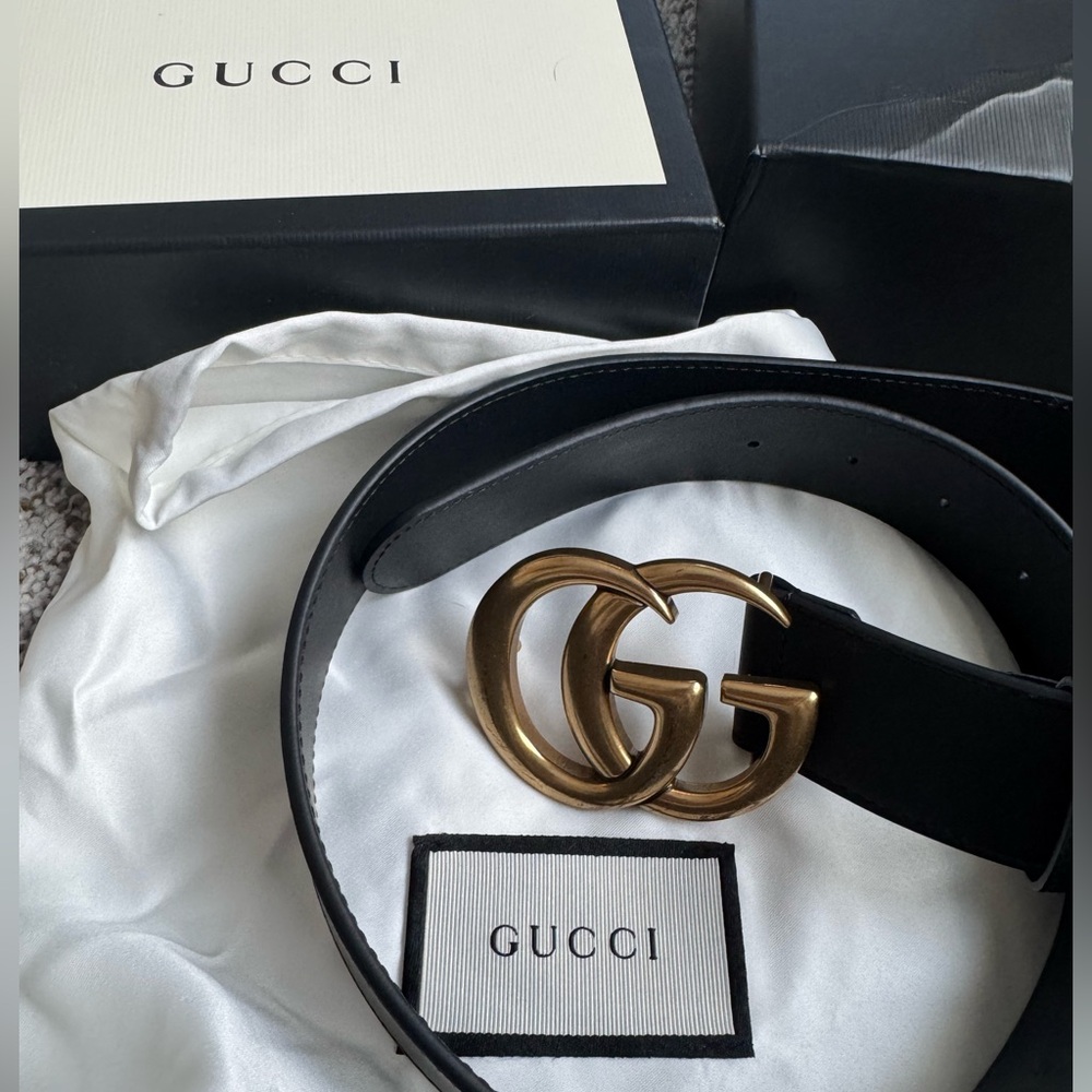 Gucci Marmont Belt Double G Women’s Black Belt with Gold GG